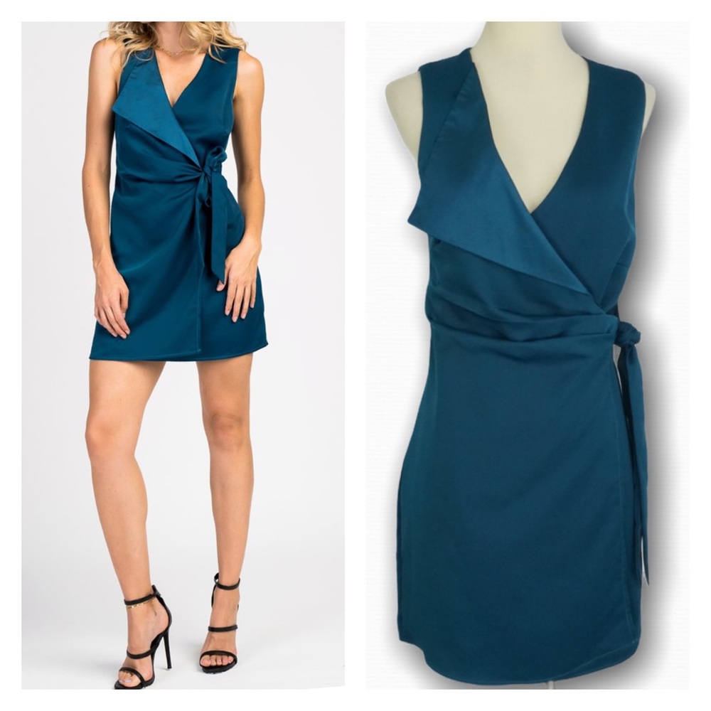 GREYLIN Satin Wrap Mini Dress Sleeveless NWOT
